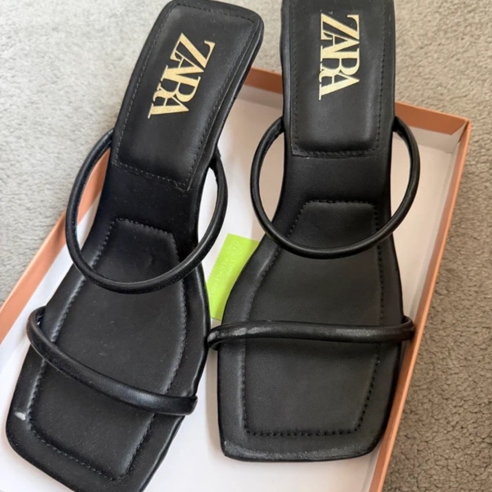 Zara Elegant Black Square-Toe Heels